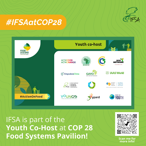 IFSA is excited to be part of the Youth Co-Host at the COP 28 Food Systems Pavilion.
@EmpoderaClima @gayoghana @IAAS_World @World_FoodForum
@youngo_unfccc

#ActionOnFood 🌏🌾🌳 
#IFSAdotnet #IFSAatCOP28