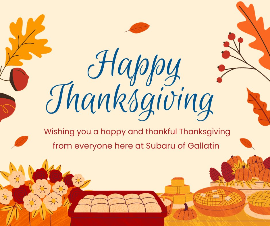 Subaru_Gallatin's tweet photo. 🍂🦃 Happy Thanksgiving from our Subaru family to yours! We're grateful for your trust and loyalty. May your day be filled with warmth, joy, and, of course, a lot of delicious food. Cheers to cherished moments with loved ones. 🥧🍁 https://t.co/t7CCuqYxcX