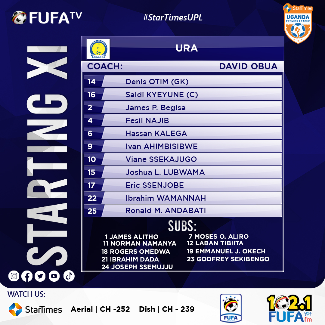 fufatv1's tweet image. 🗞️ Confirmed Line-ups.

#VIPURA | #StarTimesUPL
#HomeOfUgandanSport