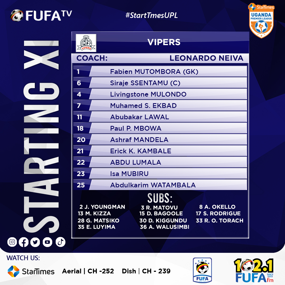 fufatv1's tweet image. 🗞️ Confirmed Line-ups.

#VIPURA | #StarTimesUPL
#HomeOfUgandanSport