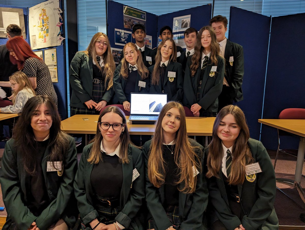 JOHSDYW's tweet photo. 12 S4 pupils have been collaborating with Education Scotland and ACS clothing on a sustainability project. Today pupils attended the celebration event in New College Lanarkshire and had the opportunity to display their work to other schools and guests @StJOHS https://t.co/BQ1XTJIylO