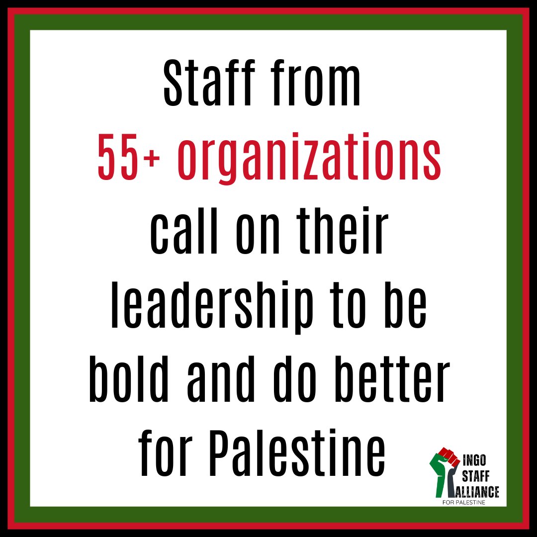 staff4palestine's tweet photo. We refuse to be part of a system that fails the people of #Gaza. Staff from 57 international organizations endorsed the statement of the Staff Alliance https://t.co/s4AlELjnzP calling on their leadership: Align with your principles, act NOW! 
Stop the #Genocide_of_Palestinians https://t.co/T30jLtL84U
