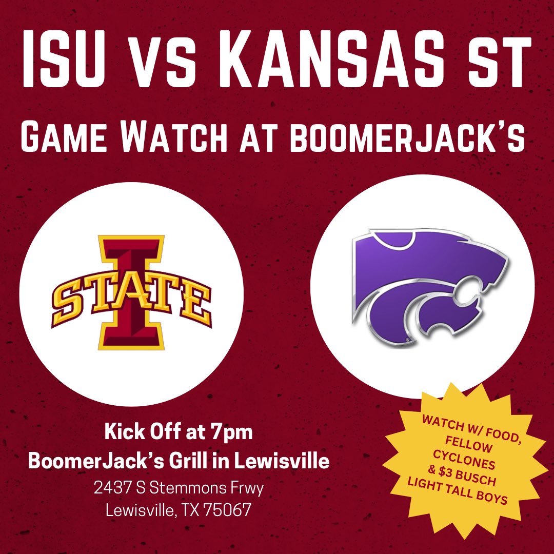 Happy Thanksgiving!!! We’re thankful for all the Cyclones in DFW. Join us Saturday at BoomerJacks in Lewisville for a game watch!