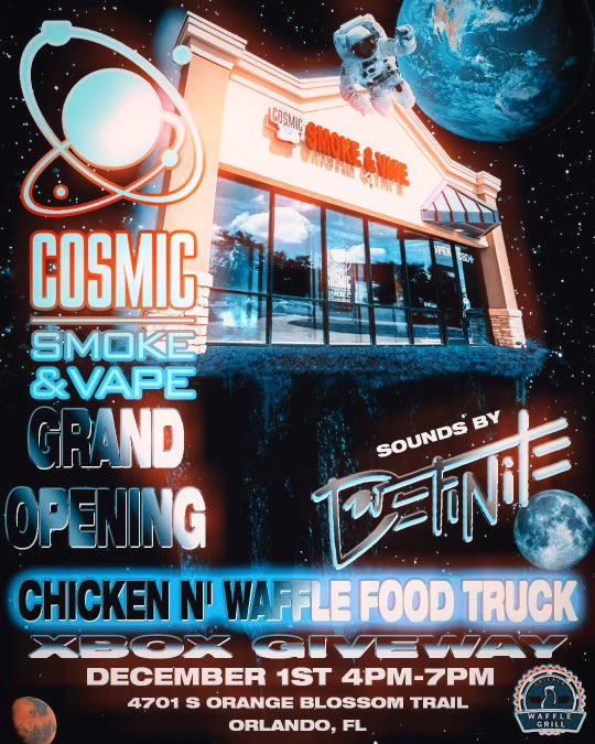 swervomo's tweet photo. Cosmic Smoke and Vape Grand Opening 🚨 
Come and join us to celebrate our Grand Opening at the smoke shop! 🧑🏽‍🚀 
On December 1st from 4pm-7pm we will be hanging out with at the shop!
Drawing the  raffle for the Xbox X Series we are giving away so don’t miss out ! 🚀 https://t.co/ZVFSs3UzPF