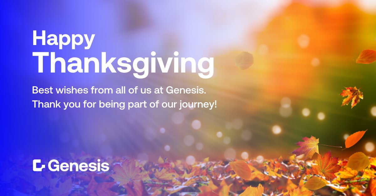 From us all at Genesis Global, Happy #Thanksgiving. We're grateful for all of our fabulous clients, partners, and team members for making our incredible journey possible. We hope you have a wonderful time celebrating with loved ones. 🦃🍁