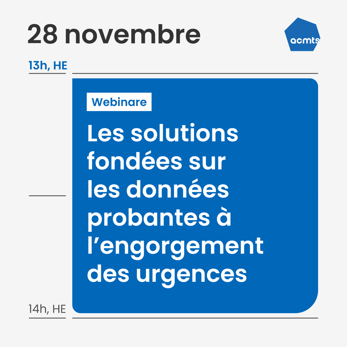 ACMTS_CADTH's tweet photo. 🔍 Curieux des solutions à l’ #EngorgementUrgences? Assistez le 28 novembre au webinaire gratuit, animé Sudha Kutty (ACMTS) où seront présentés des résultats d’examens et des orientations, puis une discussion entre spécialistes de tous horizons.

🔗 https://t.co/DfWGwWgQTk https://t.co/UWWMsOEVYr
