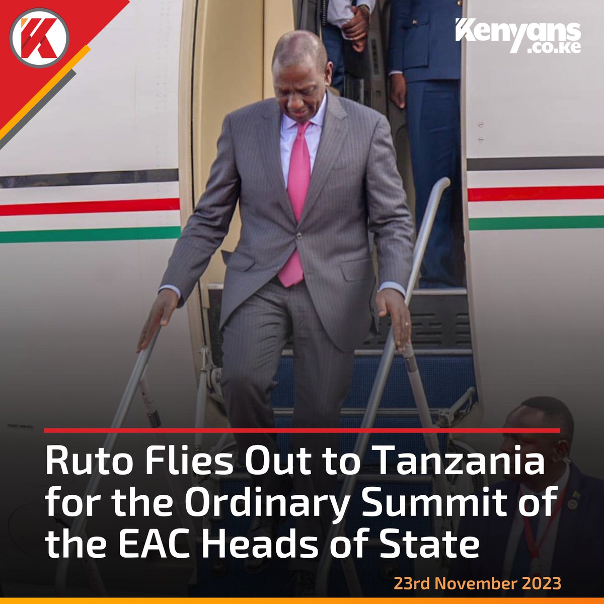Ruto flies out to Tanzania for the Ordinary Summit of the EAC Heads of State