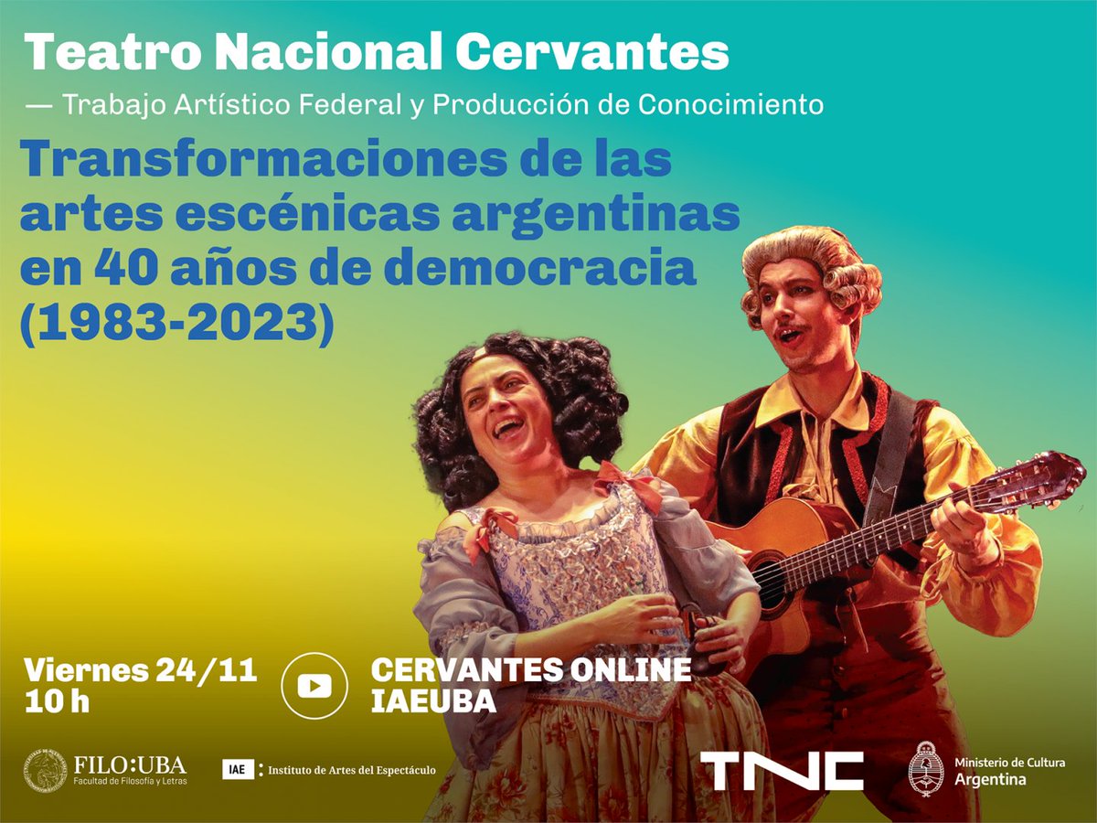 🖥️ Sumate al encuentro virtual  con referentes de la cultura nacional que dialogarán sobre los cambios, las continuidades y lo nuevo en el teatro argentino a lo largo de los últimos 40 años de democracia.

Conocé más: bit.ly/EncuentroDeArt…