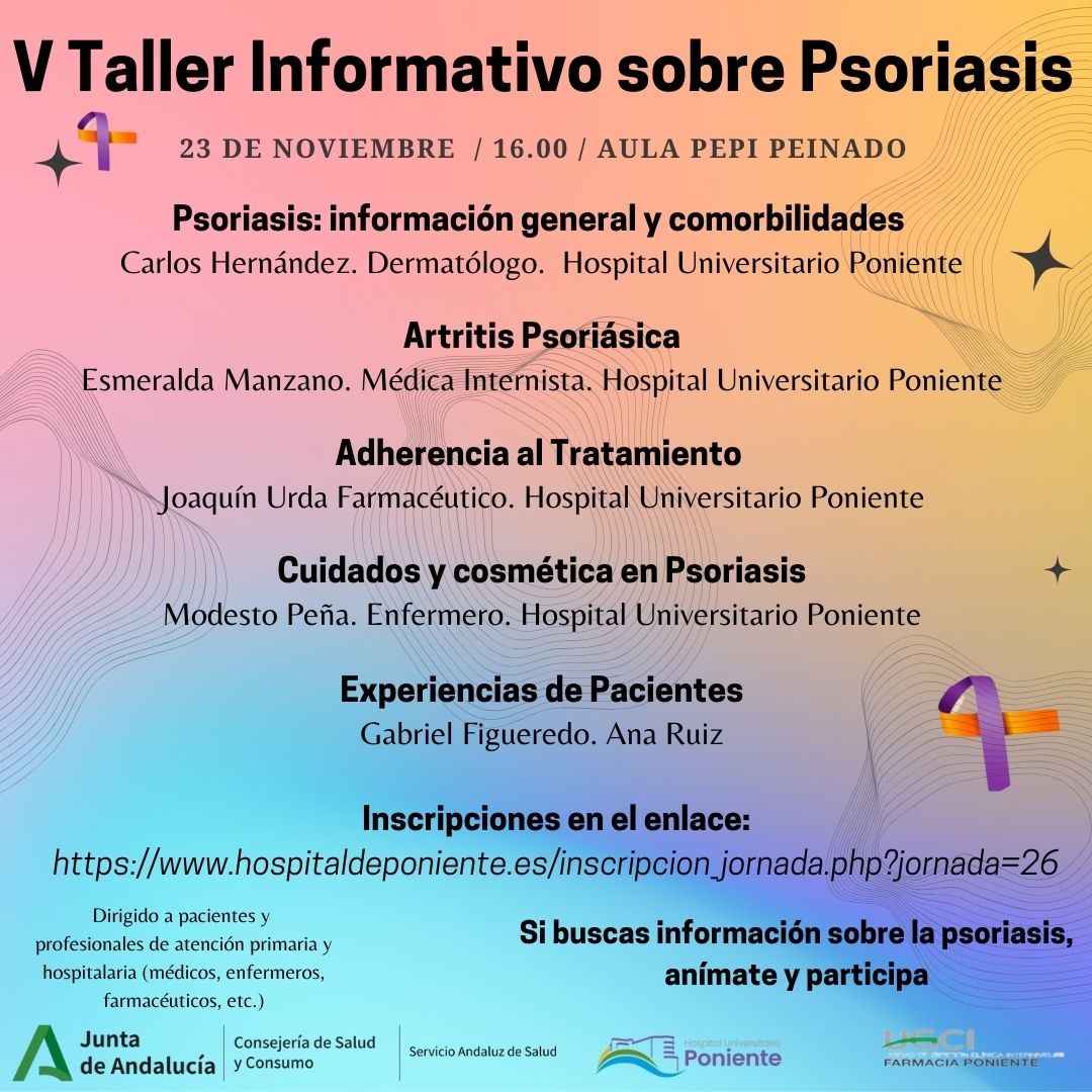 Hospital Universitario Poniente (@huniv_poniente) on Twitter photo V Taller informativo sobre Psoriasis, con participación de las unidades <a href="/Farmacia_H_Pon/">Farmacia Poniente</a> <a href="/MI_HUPoniente/">Medicina Interna. Hospital Universitario Poniente</a> y #Dermatología del #HUnivPoniente
#SomosPoniente
<a href="/saludand/">Consejería de Salud y Consumo</a> <a href="/AlmeriaJunta/">AlmeríaJunta</a> <a href="/peacro/">PEDRO ACOSTA</a> <a href="/CheloArtero/">Chelo Artero</a> <a href="/AlexanderSloa17/">FranciscoCañabate</a> <a href="/doro_macv/">M. Ángeles</a> <a href="/juanbelmena/">Juan de la Cruz Belmonte Mena</a> <a href="/joakiurda/">Joaquin Urda</a> V Taller informativo sobre Psoriasis, con participación de las unidades <a href="/Farmacia_H_Pon/">Farmacia Poniente</a> <a href="/MI_HUPoniente/">Medicina Interna. Hospital Universitario Poniente</a> y #Dermatología del #HUnivPoniente
#SomosPoniente
<a href="/saludand/">Consejería de Salud y Consumo</a> <a href="/AlmeriaJunta/">AlmeríaJunta</a> <a href="/peacro/">PEDRO ACOSTA</a> <a href="/CheloArtero/">Chelo Artero</a> <a href="/AlexanderSloa17/">FranciscoCañabate</a> <a href="/doro_macv/">M. Ángeles</a> <a href="/juanbelmena/">Juan de la Cruz Belmonte Mena</a> <a href="/joakiurda/">Joaquin Urda</a>