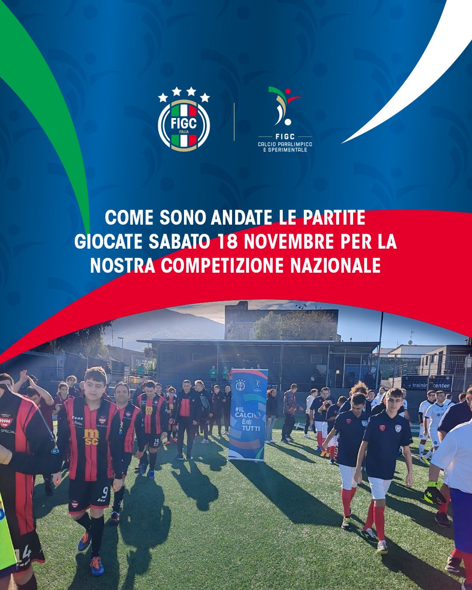 Ancora un fine settimana con tante partite, per la Competizione Nazionale DCPS: sabato 18 novembre si è giocato infatti in ben 6 Regioni, per 42 partite complessive. 

figc.it/it/paralimpico…