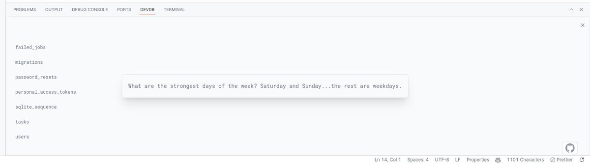 _damms005's tweet image. Apart from being able to connect to any SQLite/MySQL database (Postgres coming up next), #DevDB zero-config-supported environments are still a thing and awesome, in my experience (yeah, Dogfooding-Driven-Development).

And there are dad jokes, too. How can I promise an awesome DB…