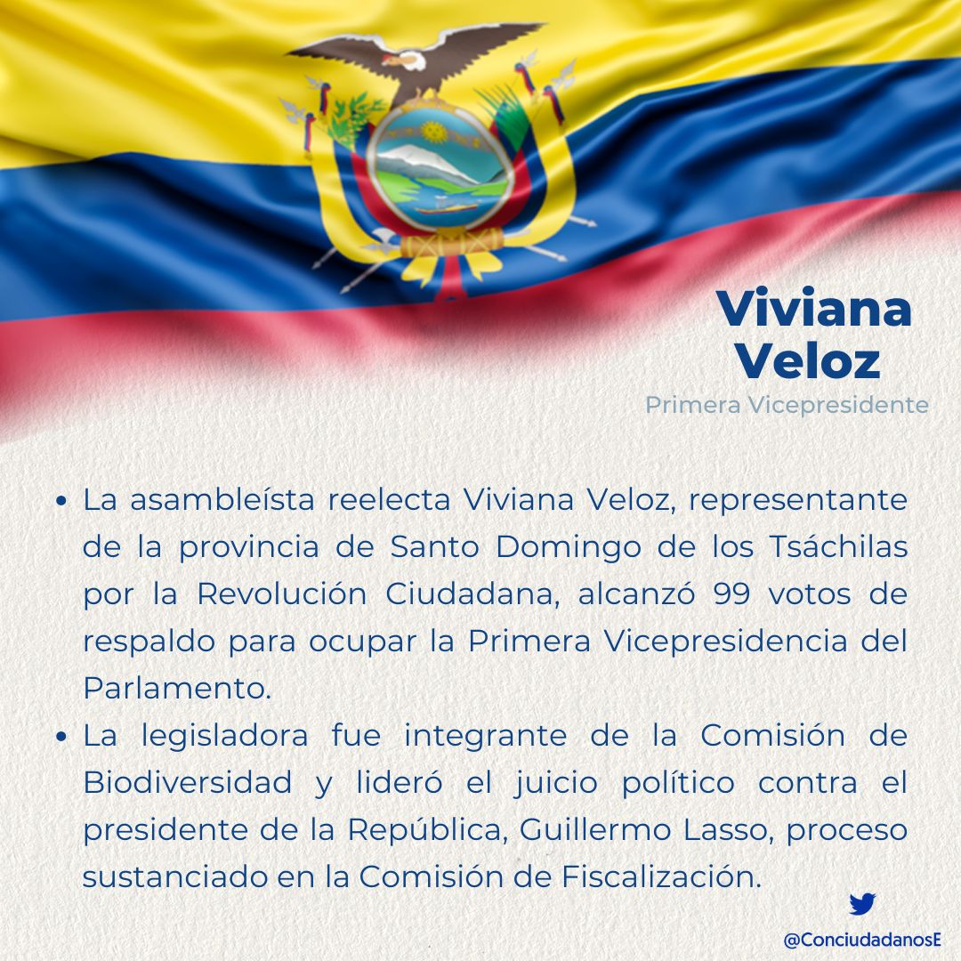 ConciudadanosEc's tweet photo. Viviana Veloz fue elegida como primera vicepresidente.
#AsambleaNacionalEcuador #LaVidaPorLaVerdad #ConciudadanosEc #LaVidaPorElBien #Ecuador https://t.co/XpxsEwOu0Y