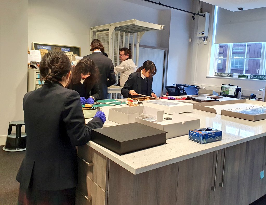 NThorpeBS's tweet image. Great to welcome Jonathan Ladd from @UkNatArchives and photographer Richard Stonehouse to see our #HeritageCentre &amp;amp; take photos of #ArchiveClub students hard at work preserving and conserving #SchoolArchives Lots of deframing and repackaging of @BromsSchool photos during shoot!