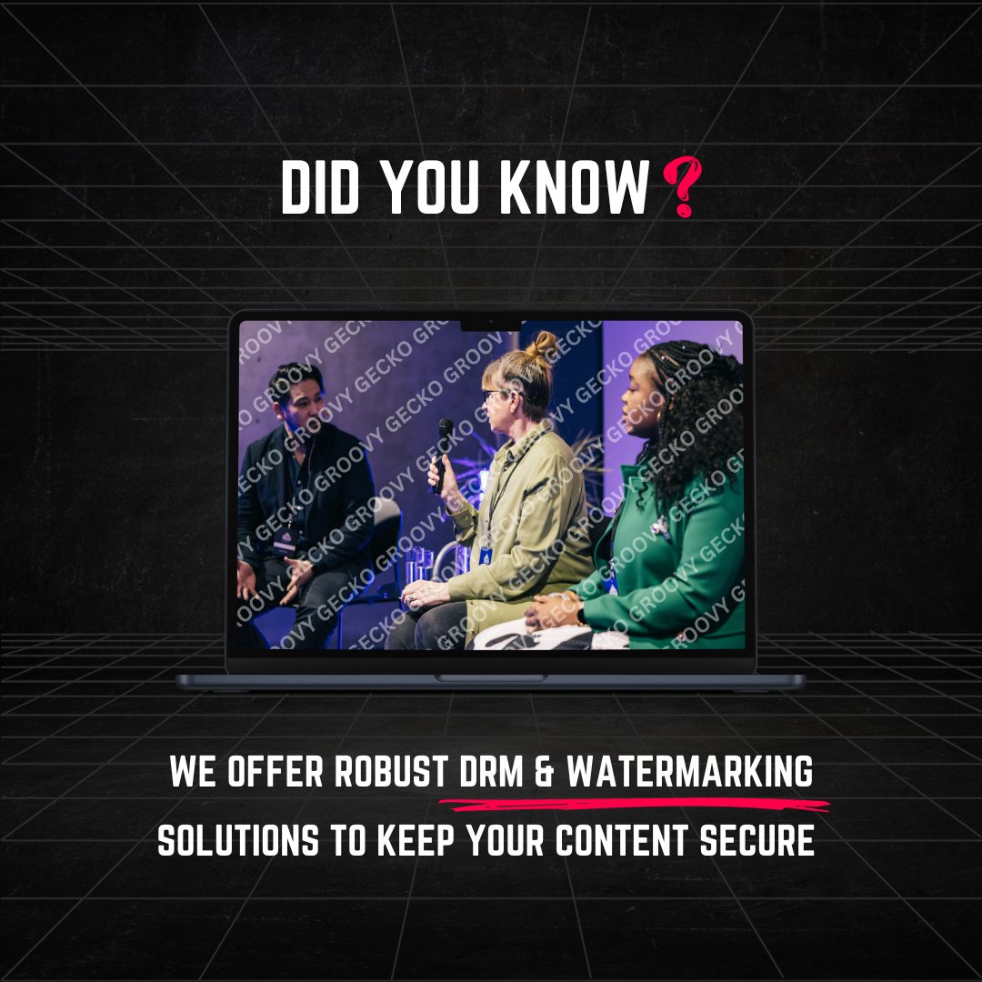 🔒💥 New @GroovyGecko: Advanced Watermarking &amp; DRM on EckoEnterprise! Secure, multilingual streaming for every viewer. Customise for your needs! 🌐🔐 #StreamingSecurity #DigitalBroadcasting 👉 Find out more: groovygecko.com/use-cases/stre…