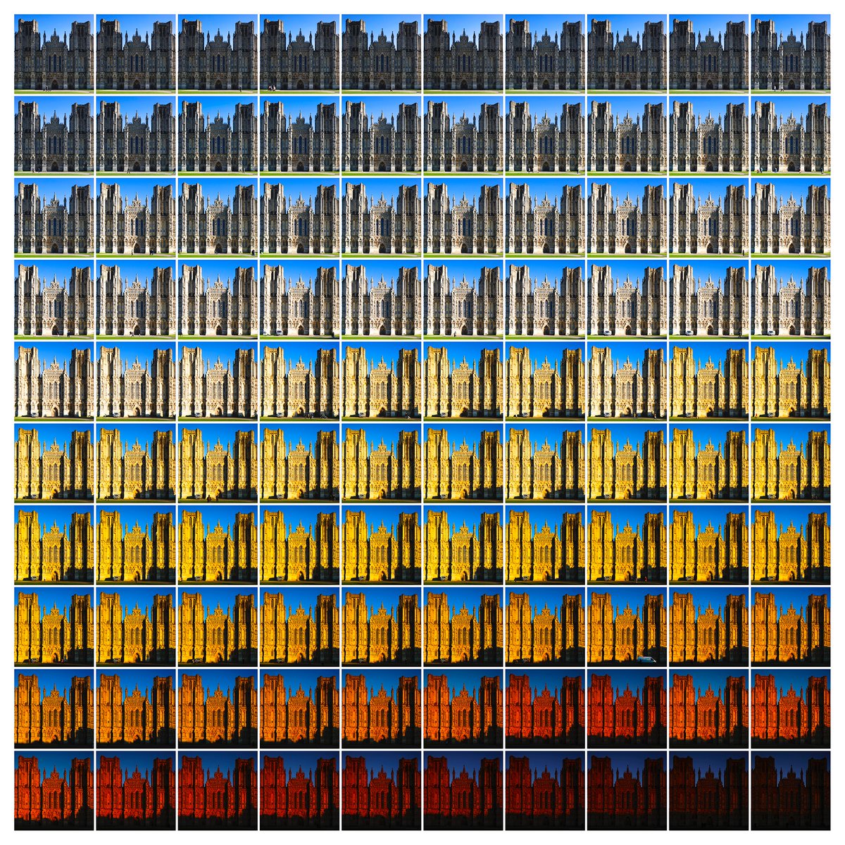 A blast from the past: A few years back I stood outside Wells Cathedral for a full day and photographed the impact of the light on the front facade. I was amazed at the outcome - at how a single entity could morph and change under the changing light. #thread