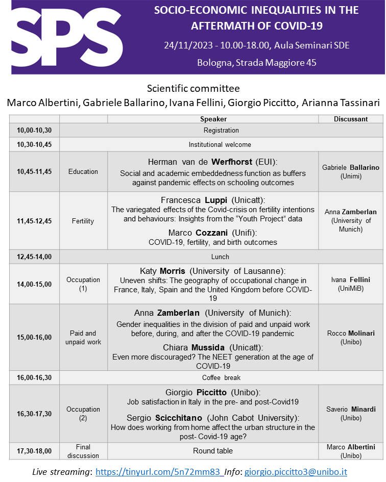 Join us tomorrow (in presence @Unibo or online) for a workshop on Socioeconomic Inequalities in the aftermath of COVID-19 -- check the program👇