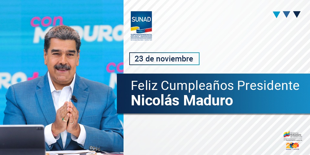 Feliz Cumpleaños Comandante en Jefe y Presidente @NicolasMaduro🎂 Junto a la Gran Familia @SUNADoficial deseamos que Dios le conceda vida y salud en su cumpleaños 61° para seguir liderando con fortaleza la Revolución Bolivariana. #DiosTeBendigaMaduro