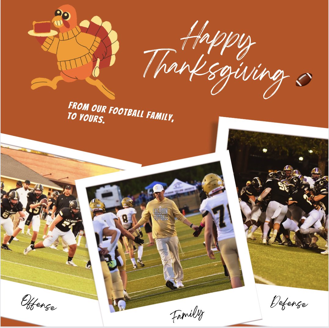CHSJacketsFB's tweet photo. Wishing everyone a Happy Thanksgiving from Calhoun Football 🦃🏈🟠🟤

We are so thankful for the love and support the city of Calhoun gives us 🙌🏻 https://t.co/8YdyJJDcpr