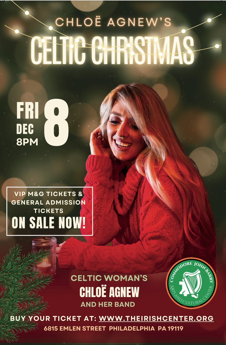Our Christmas Concert with <a href="/ChloeAgnew/">Chloë Agnew</a> is just around the corner! Join us here on December 8th for a cozy concert to get you in the Christmas spirit!

--> theirishcenter.org/event-tickets/

#irishcenterphl #IrishPhiladelphia #IrishChristmas #alwayssomethinghappeningattheirishcenter