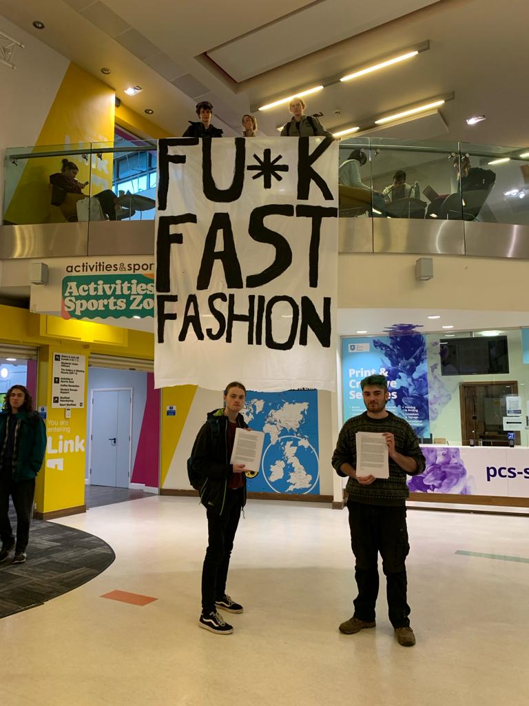 Fuck fast fashion! We reminded @SheffieldSU that we see their association with fast fashion and that it's unacceptable. #Sheffield #BlackFriday