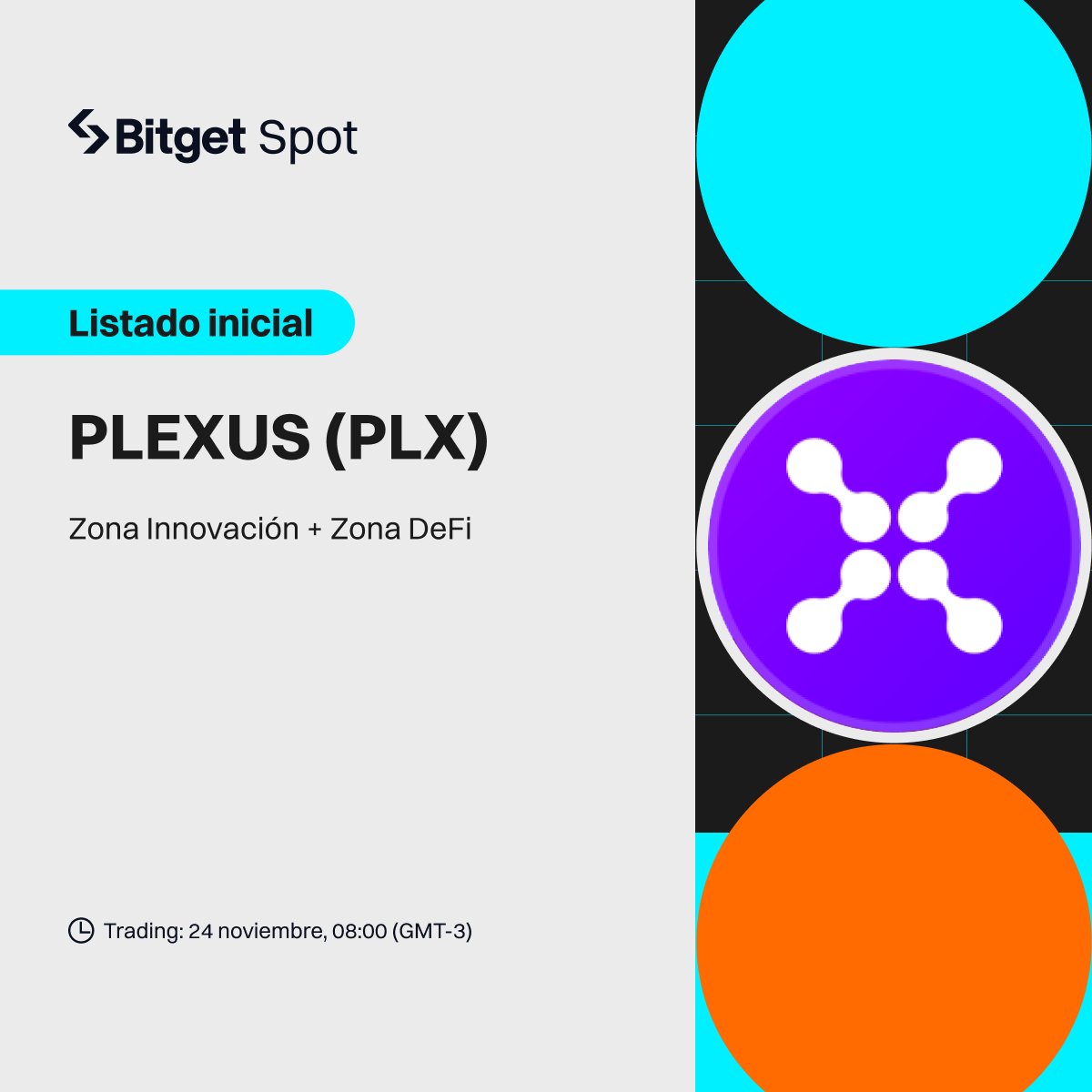 BitgetES's tweet image. 🆕 Nuevo Listado de Spot

¡#Bitget listará #Plexus $PLX en la Zona de Innovación + Zona de #DeFi!

✅ Depósitos ya abiertos

🚀 Hora de listado: 24 de Noviembre a las 11:00 AM (UTC)