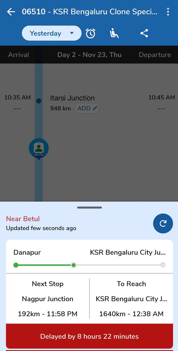 HgGIRI's tweet photo. #railways 8+ hours delayed train no. 06510 on 23rd Nov , @RailMinIndia all the rules and regulations are just for common citizens.and #railway management will escape from responsibility for such waste of time and money #railways #scam #railvictim https://t.co/3UdaT0Z5Wn