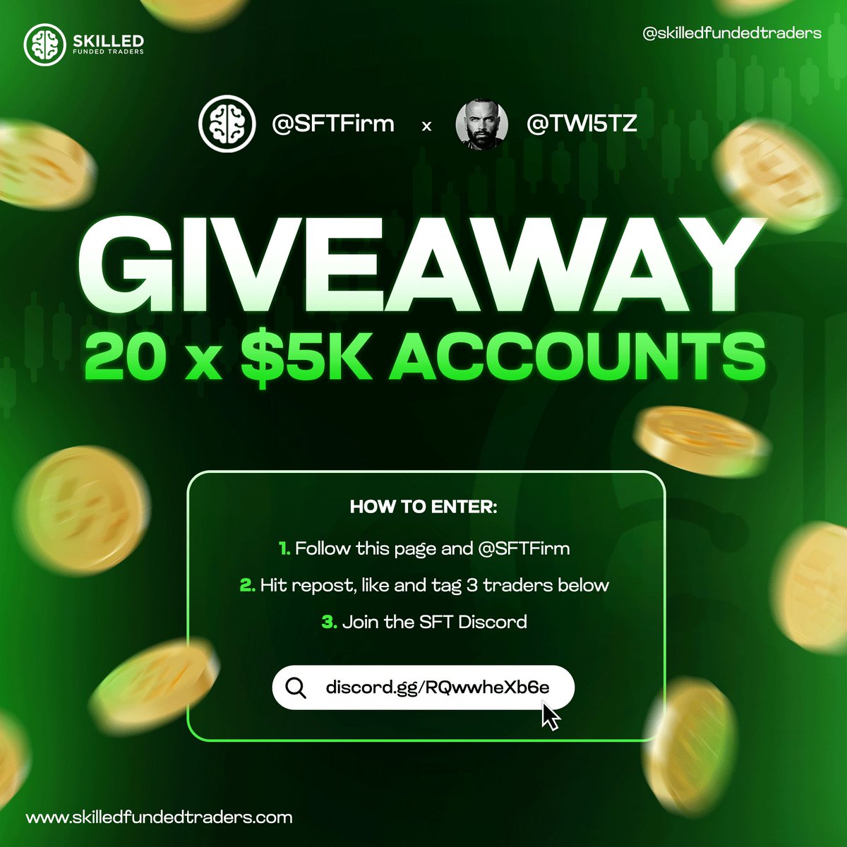 Happy Thanksgiving 2023 

🏆 20 x 5k challenge Giveaway🏆 

RULES:

1️⃣ Follow @TWI5TZ , @SFTFirm 

2️⃣ Hit repost, like &amp; tag 3 trader friends 🤝

3️⃣ Join the SFT Discord discord.gg/5Dj9ccunSp

Winners announced Sunday, must follow all steps, good luck guys! 🥂