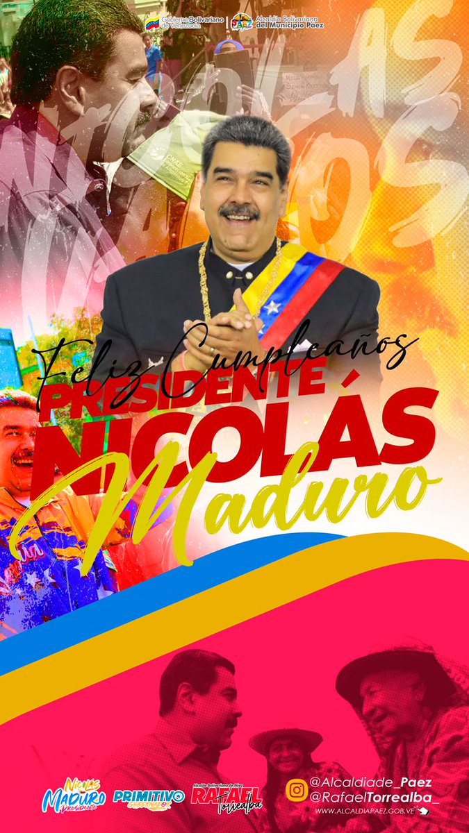 Desde el municipio Páez, el alcalde <a href="/rtorrealba_/">Rafael Torrealba</a> y todo su equipo le desea un FELIZ CUMPLEAÑOS al presidente obrero <a href="/NicolasMaduro/">Nicolás Maduro</a>

¡Bendiciones, vida y salud! #DiosTeBendigaMaduro