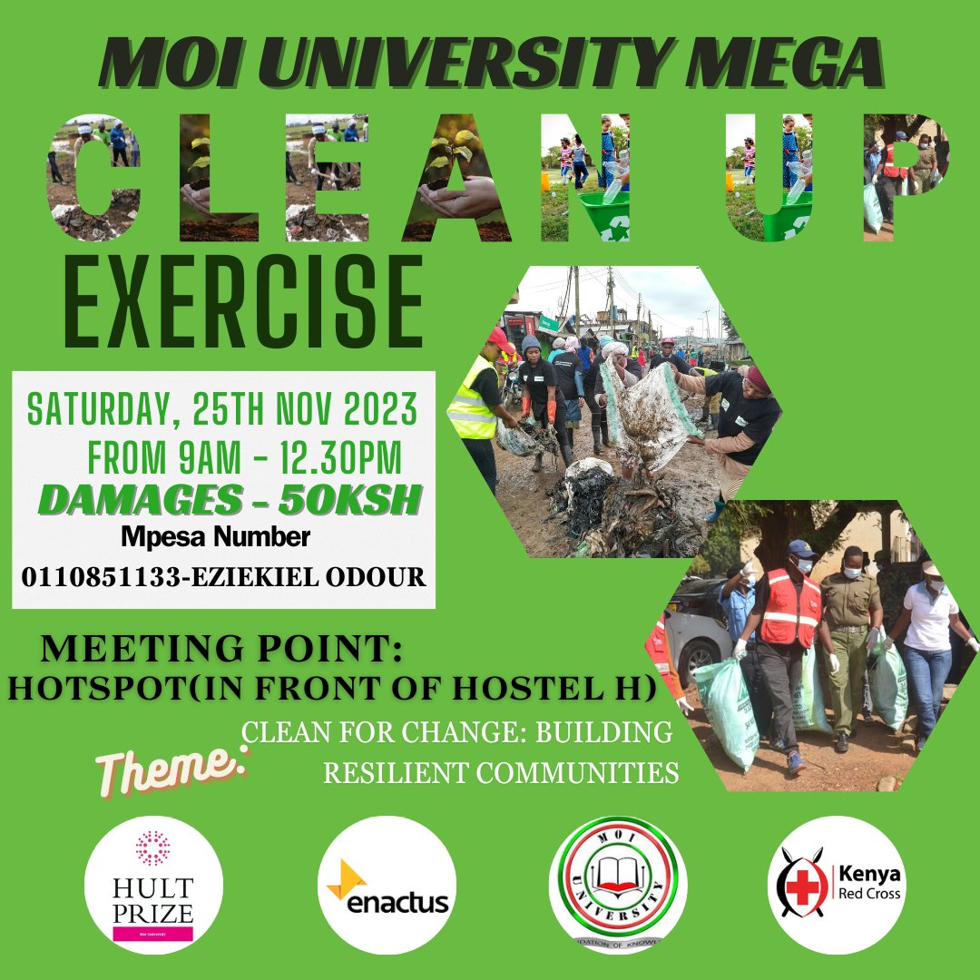 hultmoiuni's tweet photo. Join us this Saturday, 25th November as we team up with Red Crossand Enactus to make a difference in our community by cleaning up the environment. Let's come together and clean our environment for change #CleanUpForChange #HultPrize #RedCross #Enact https://t.co/vvgeh4hSeC