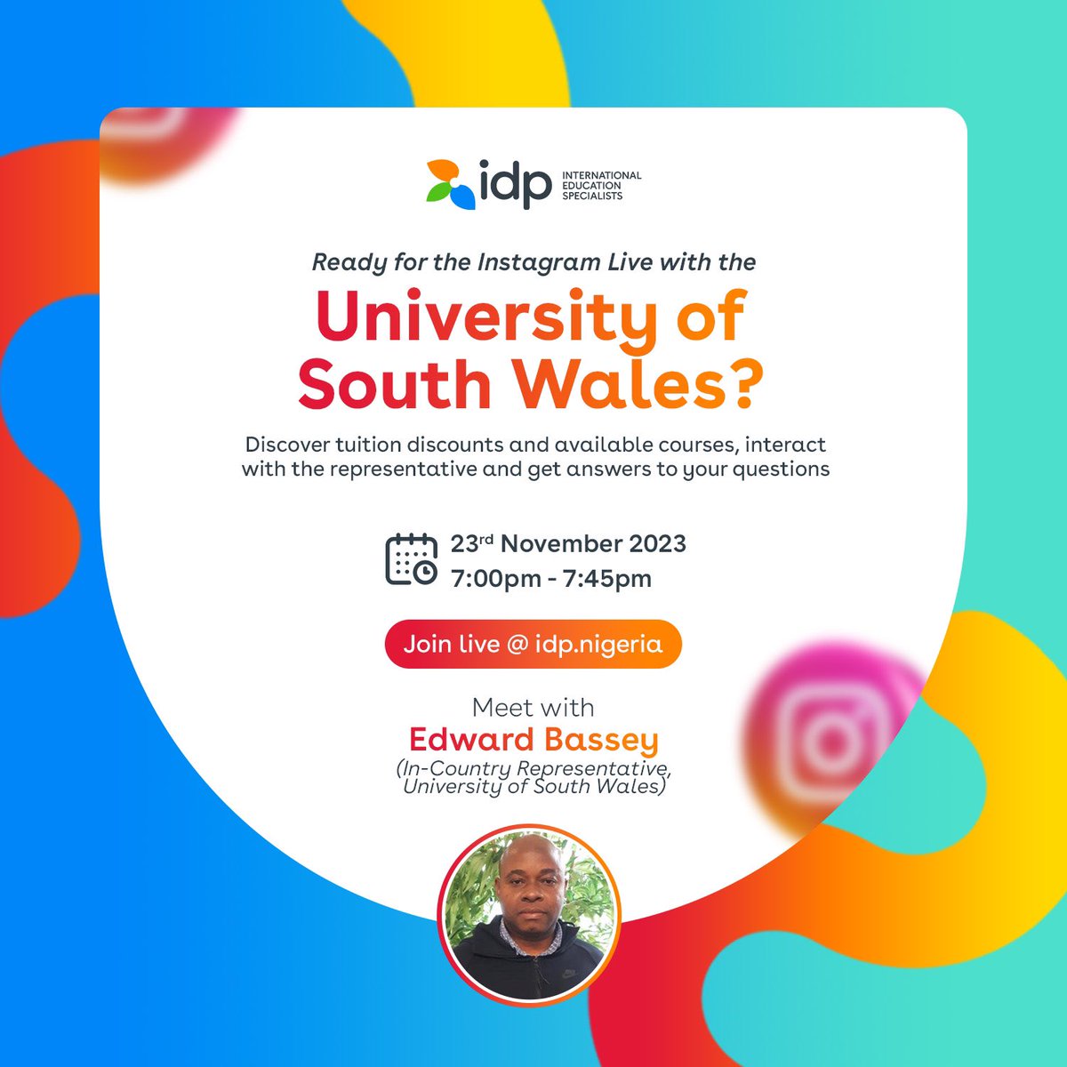 We wrap it up with the university of South Wales 😁

By 7pm, IDP will host the University of South Wales in an interactive live virtual session. 

Time: 7pm
Venue: IG Live 

#2024admission #studyabroad2024 #studyquotes #studyabroaduk #studyabroadlife #Idpstudyworldexpo