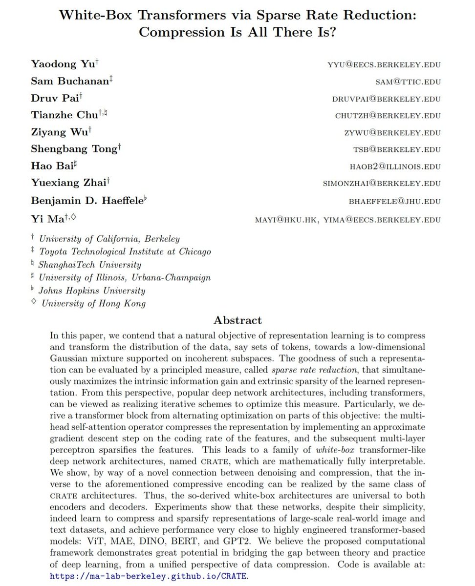 ChombaBupe's tweet photo. Recent papers support that current artificial intelligence paradigm - deep learning - is based on compression.

Transformers &amp; diffusion models encode compressed versions of the original data.

AI is currently just glorified compression. https://t.co/jnys8KOsQP