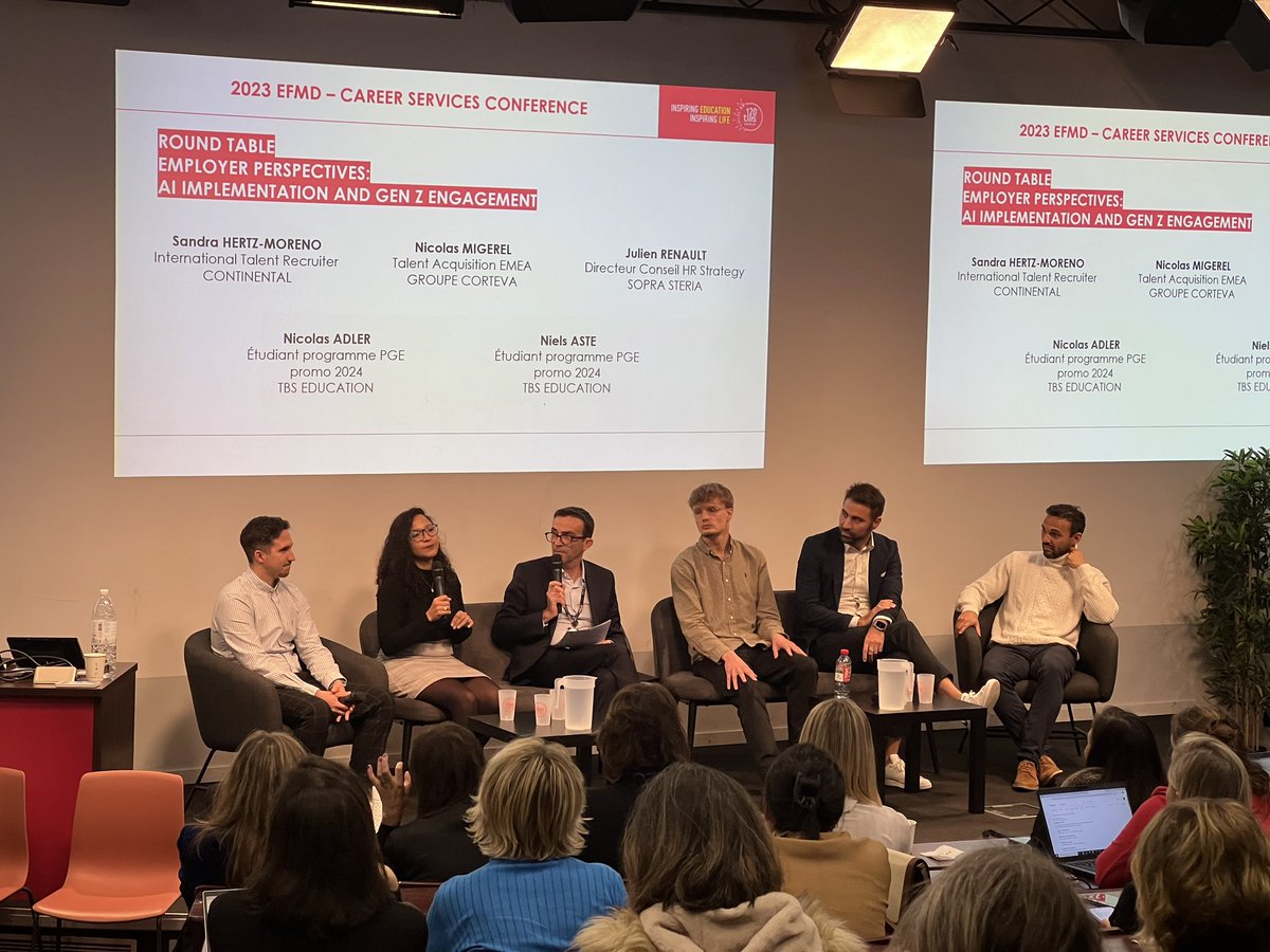 <a href="/ElodieGentina/">Elodie Gentina</a> <a href="/IESEG/">IÉSEG</a> <a href="/BathSofM/">University of Bath School of Management</a> <a href="/mmoragianis/">Maria Moragianis</a> <a href="/uoebusiness/">University of Edinburgh Business School</a> <a href="/sgSMU/">Singapore Management University</a> <a href="/EFMDNews/">EFMD News</a> <a href="/kevinDAcarillo/">Kevin Carillo</a> <a href="/guilain_p/">Guilain Praseuth</a> 🗣️ « Employer perspectives: AI implementation and Gen Z engagement », a panel discussion with :

- Eric Dumartin, Nicolas Adler and Niels Aste, TBS Education
- Julien Renault, <a href="/SopraSteria_fr/">Sopra Steria France</a> 
- Nicolas Migerel, <a href="/corteva/">Corteva Agriscience</a> 
- Sandra Hertz-Moreno, <a href="/Conti_Press/">Continental Press Office</a>