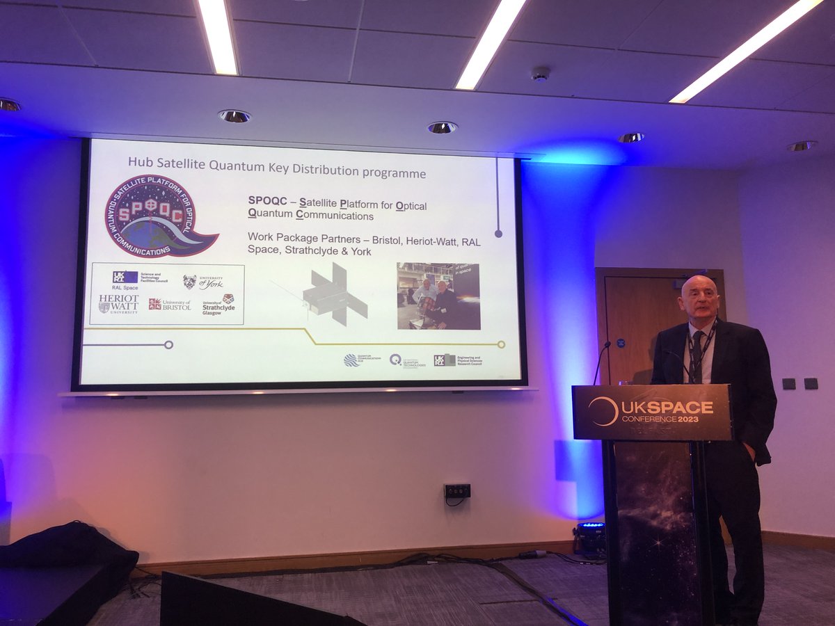 Professor Gerald Buller presenting @QCommHub work on quantum communications at the UK Space Conference in Belfast this afternoon. @HWU_Physics @ukspaceconf @EPSRC @UKRI