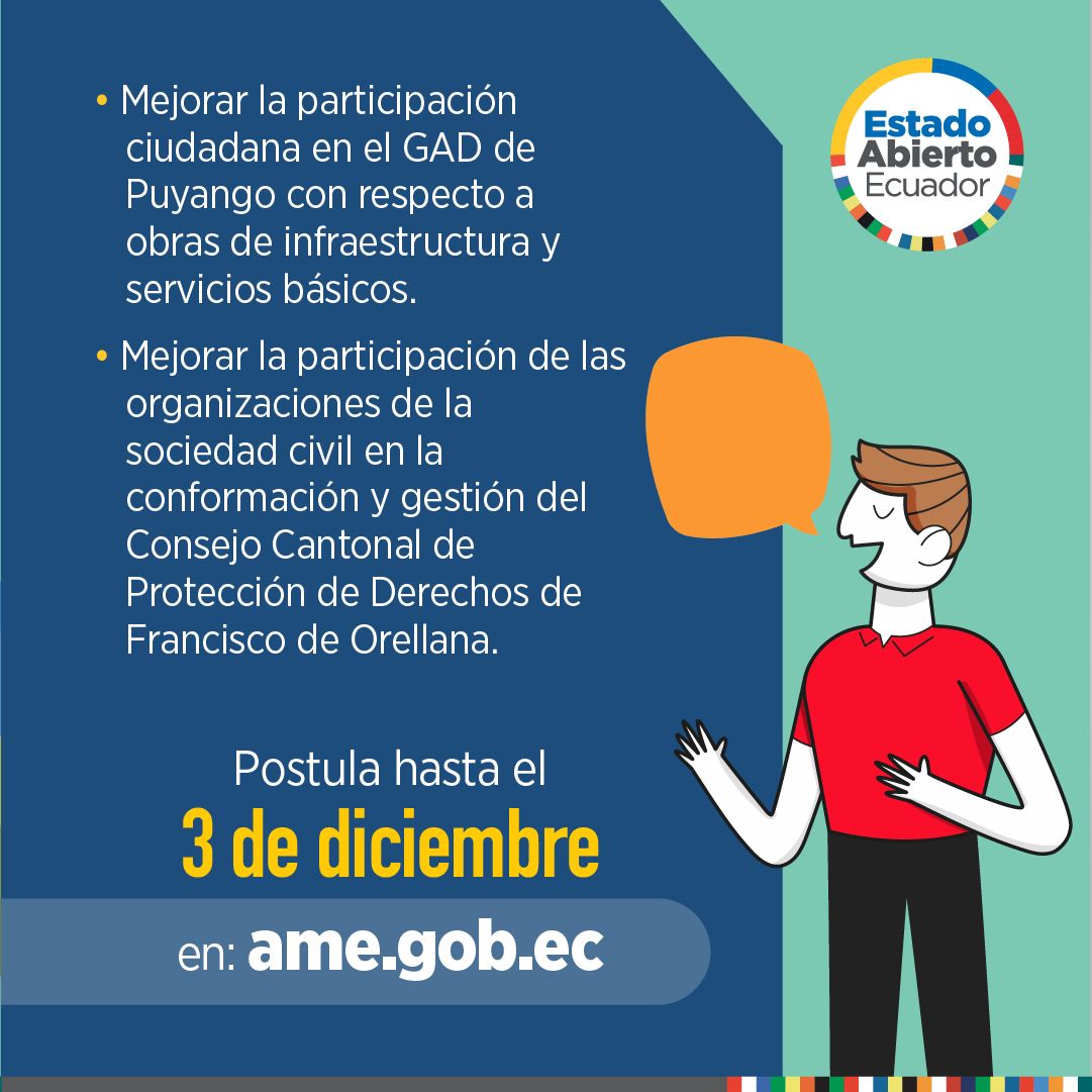 AMEcuador's tweet photo. La 3⃣ra etapa del reto #GADInnova es una convocatoria para presentar soluciones efectivas e innovadoras, a los desafíos de participación ciudadana encontrados por los GADM de @GADPuyango y de #FranciscodeOrellana.  

📌Postula hasta el 3 de diciembre en: https://t.co/HyvY49FOMr https://t.co/fj5pzcZ6lK
