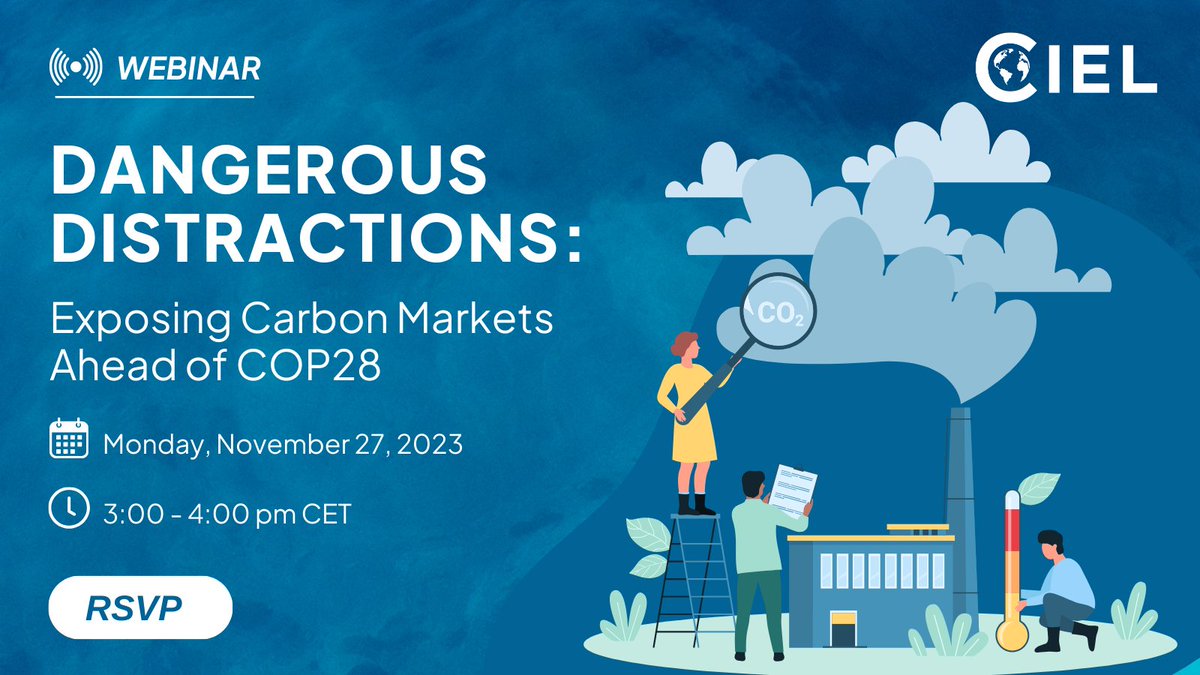 ‼️Join our webinar: 'Dangerous Distractions: Exposing Carbon Markets Ahead of #COP28.' Explore the issues with #CarbonMarkets/#offsets, their impact on climate finance & exposure for environmental & human rights abuses. 🗓️ Nov 27, 3-4pm CET 🔗 Register: bit.ly/40QdIcO