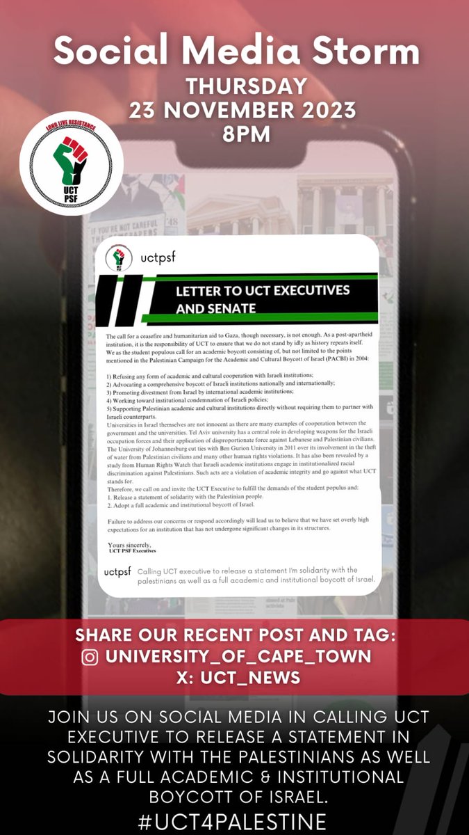 Join the Twitter storm tonight at 8pm!!! #academicboycott #uct4palestine