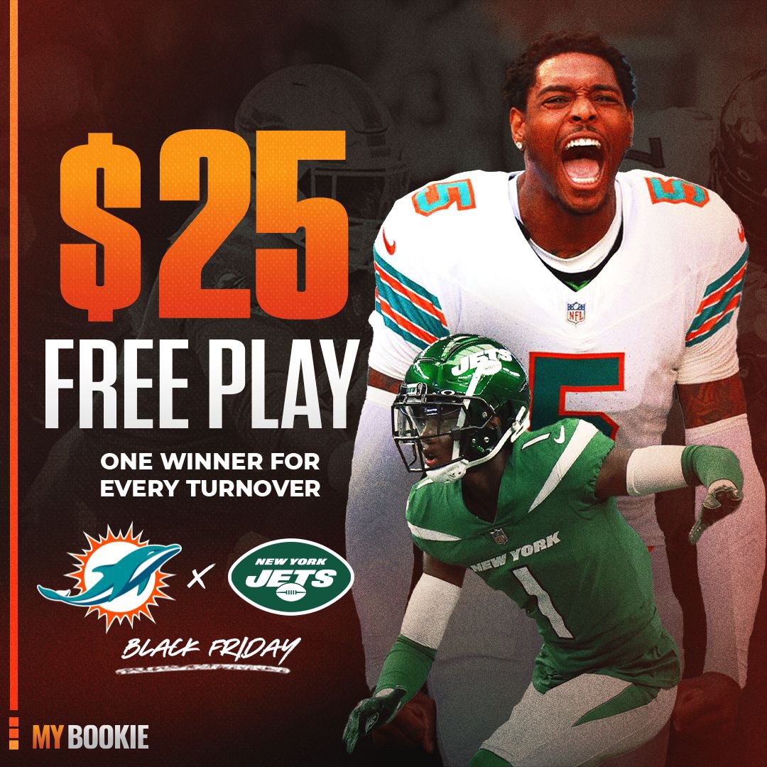 MyBookie's tweet photo. 🚨 BLACK FRIDAY FREEPLAY 🚨

How to enter ⤵️

1. LIKE + RETWEET this post ✅
2. Must be following us @MyBookie ✅
3. Reply with your score prediction for MIA vs NYJ ✅

*one winner chosen per TURNOVER* https://t.co/TlZ00wr0FM
