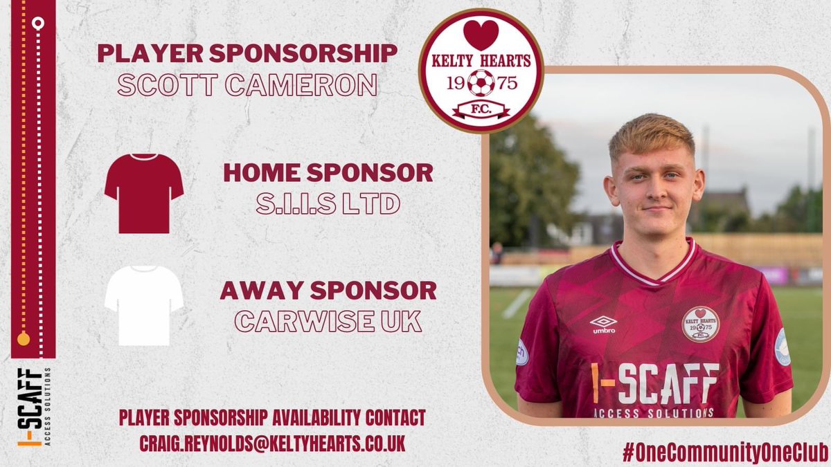 🤝 𝐏𝐥𝐚𝐲𝐞𝐫 𝐒𝐩𝐨𝐧𝐬𝐨𝐫𝐬𝐡𝐢𝐩

Huge thank you to S.I.I.D Ltd who are Scott Camerons Home Kit Sponsors for the 2023/24 Season and to Carwise UK who are Away Kit Sponsors for Scott this season!

To enquire about our 𝐀𝐯𝐚𝐢𝐥𝐚𝐛𝐥𝐞 𝐏𝐥𝐚𝐲𝐞𝐫 𝐒𝐩𝐨𝐧𝐬𝐨𝐫𝐬 contact
