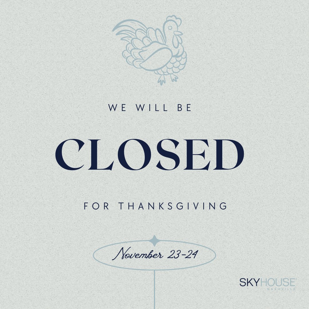 Happy Thanksgiving! 🦃 In the spirit of the holiday, please note that our office will be closed on November 23rd and 24th as we join in the Thanksgiving festivities.

#NashvilleApartments #skyhousenashville #HappyThanksgiving #GratefulForOurResidents #ApartmentLife