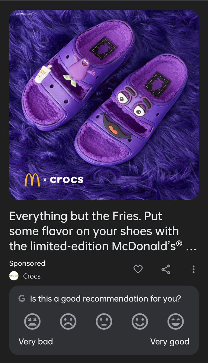 jeldridge3's tweet image. I dunno #googlefeed ... what can I say? Is terrified Grimace *ate* my feet an option to respond?