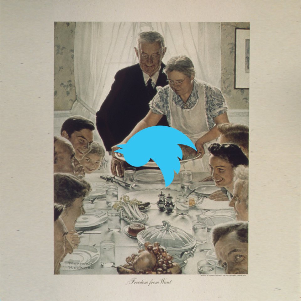 This is our second #Thanksgiving wil @elonmusk How’s everyone doing? #freedomfromwant #normanrockwell