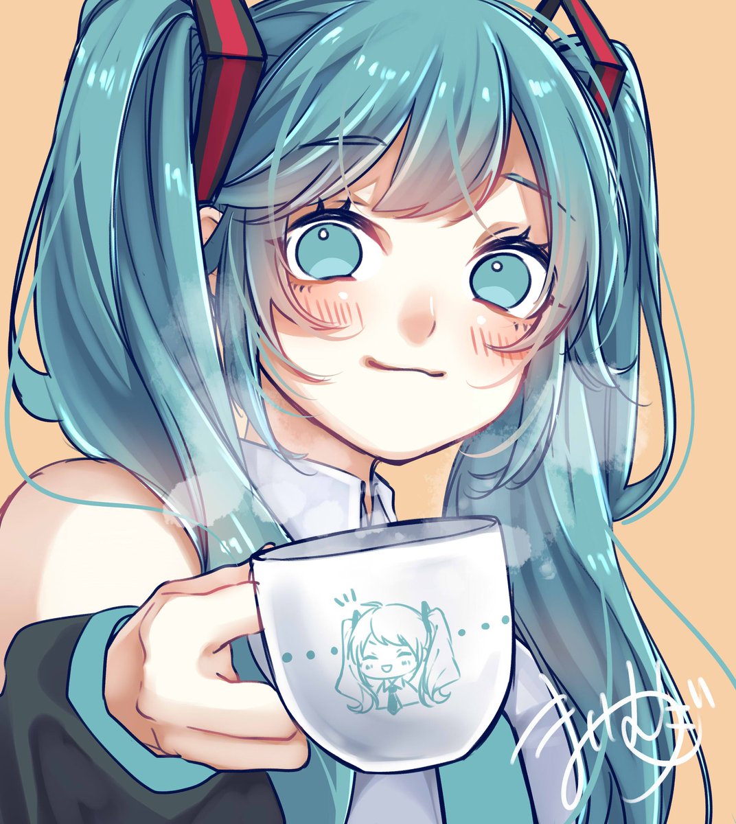 初音ミク「ミクちゃんがあなただけに見せる顔 #初音ミク #VOCALOID」|まいむぎのイラスト