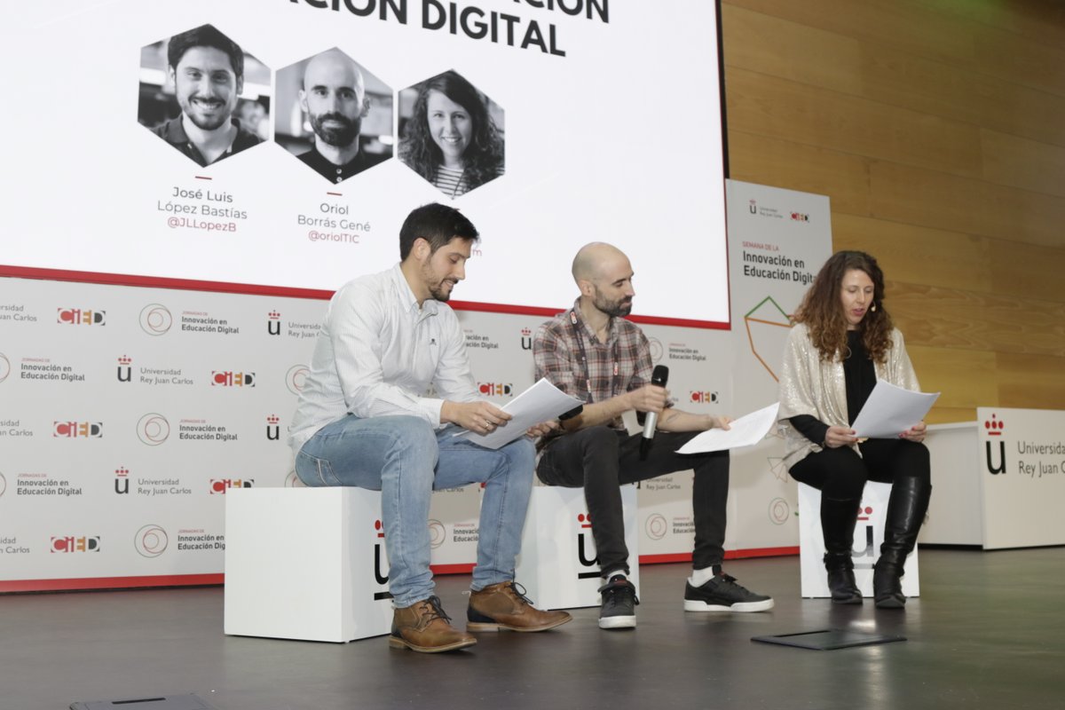 URJConline's tweet photo. @oriolTIC, @JLLopezB y @mirenerm del #ciedURJC presentan las conclusiones de la V Semana de la Innovación en Educación Digital de la @urjc
#JID23 #SID23 https://t.co/G9IJ2lIeND
