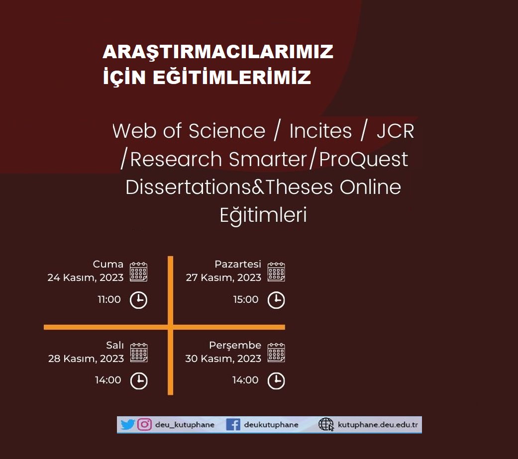 #universitemDEU <a href="/deu_kutuphane/">DEÜ Kütüphane | DEU Library</a>'miz araştırmacılarımıza destek olmaya devam etmekte ve eğitim serilerimize yenileri eklenmektedir. Aşağıdaki bağlantıdan ilgili tarihlerdeki eğitimlere kayıt olabilir ve katılabilirsiniz.⬇️

✅KAYIT olmak için:
kutuphane.deu.edu.tr/?p=12131
