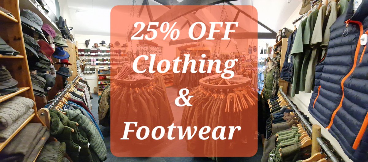 1 WEEK ONLY
Friday 24th November - 2nd December 2023 

25% OFF
Clothing, Footwear, Bridles, Leatherwork, Rugs, Saddlecloths &amp; Gifts 

20% OFF
Riding Hats &amp; Body Protectors 

Not to include Feed, Supplements, Bedding, Le Chameau, Aigle, Cartridges, Dottie May or Touch of Silver.