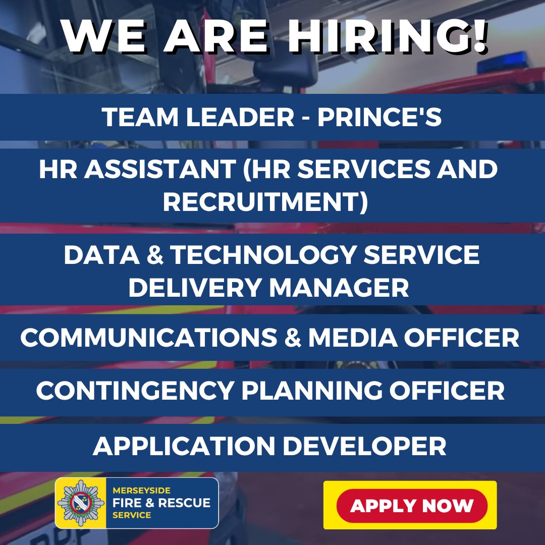 MerseyfireJobs's tweet photo. Happy Friday! Start this weekend by looking at some of our latest job roles 📷
We've got lots of positions available!
For more information or to apply 📷 https://t.co/oEvzp3cngz https://t.co/Gqzk3Hk0tL