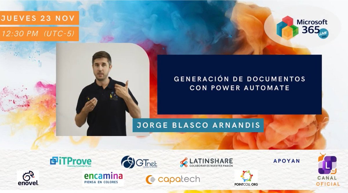 jbarnandis's tweet photo. En hora y media aprox. (18:30h España, 12:30h Colombia) estaré hablando en el #Microsoft365Live sobre generación de documentos en #PowerAutomate
Registro: https://t.co/0mosdWXnln
@ENCAMINA https://t.co/EVweGazXwZ