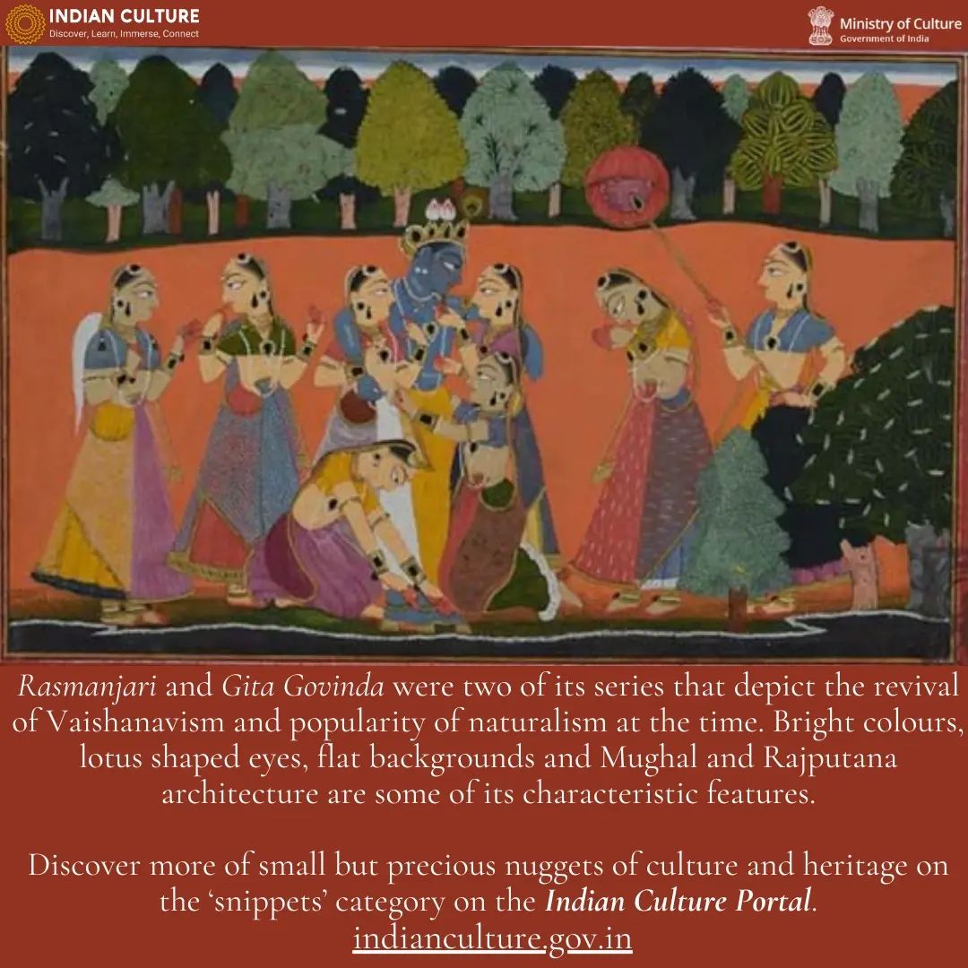 #Repost @_IndianCulture

The vibrancy and mythological subjects of Basohli paintings continue to enchant aesthetes even today. Read a Snippet on Basohli paintings on the Indian Culture Portal.

#basohlipainting #CultureUnitesAll #AmritMahotsav 

(1/2)