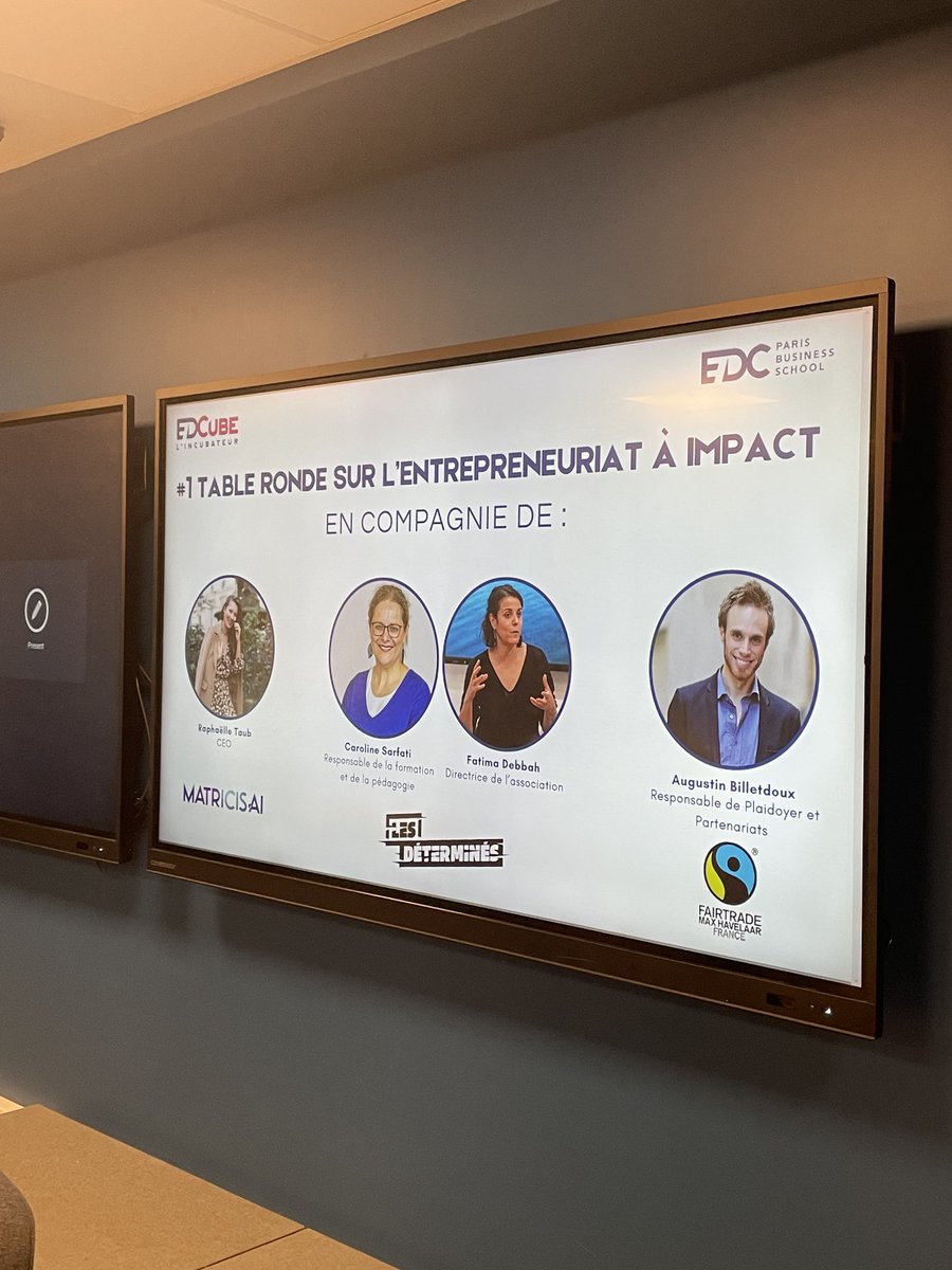 L’entrepreneuriat à impact
Hier, l'incubateur EDCube a organisé une table ronde sur l'entrepreneuriat à impact. Un grand merci à notre invité d'honneur, @Augustin Billetdoux, Responsable de Plaidoyer et Partenariats, pour sa contribution enrichissante. 
#edcparis#businessschool