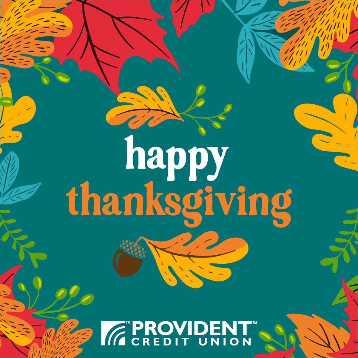 We are thankful for our Provident family and our members! Wishing you a wonderful Thanksgiving 🦃❤️

📌Notice: Provident is closed today and tomorrow in observance of the holiday. 

#happythanksgiving #pcucares #creditunion